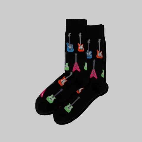 Hot Sox Men's Black Electric Guitars Printed Crew Socks | Hot Sox In Lebanon