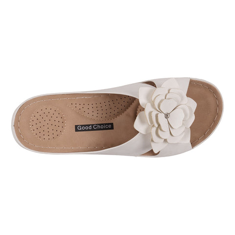 Good Choice Women's White Claire Flower Rosette Comfort Sandals | Good Choice In Lebanon