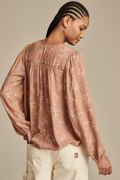 Lucky Brand Women's Taupe Floral Printed Peasant Blouse | Lucky Brand In Lebanon