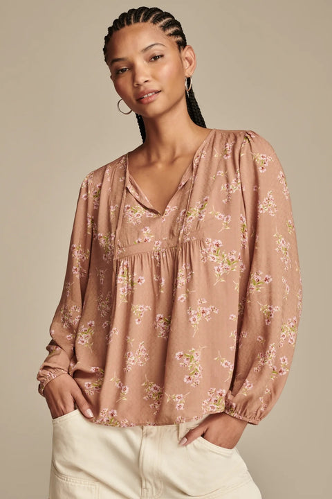 Lucky Brand Women's Taupe Floral Printed Peasant Blouse | Lucky Brand In Lebanon