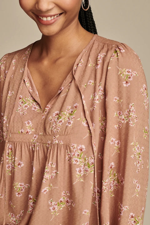 Lucky Brand Women's Taupe Floral Printed Peasant Blouse | Lucky Brand In Lebanon