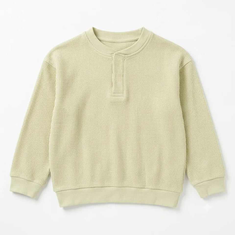 Zara Baby Girl's Sage Green Waffle Knit Henley Sweatshirt | Zara In Lebanon
