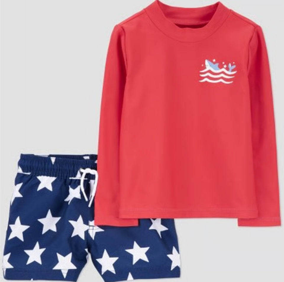 Carter's Just One You Baby Boy's Multicolor 4th of July Long Sleeve Shark Rash Guard & Trunk Set | Carter's Just One You In Lebanon