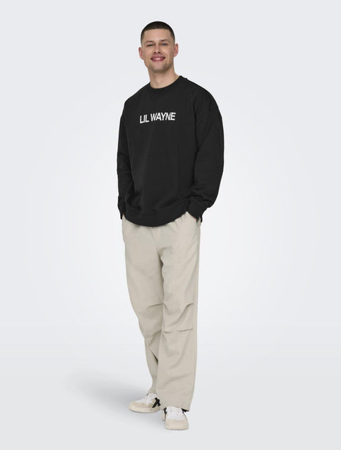Only & Sons Men's Black Onslilwayne Life Crew Neck Sweatshirt | Only & Sons In Lebanon