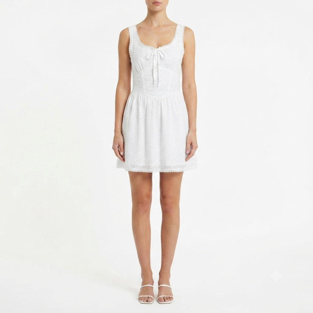 BCX Women's White Tie-Front Eyelet Mini Dress