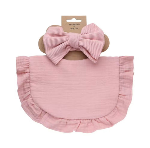 Ruffled soft bibs headbands set for toddlers