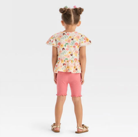 Disney Girl's Pink 2-Piece Minnie Mouse Peplum Top & Biker Shorts | Disney In Lebanon