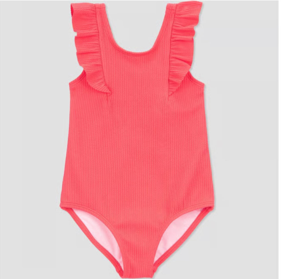 Carter's Just One You Baby Girl's Coral Ruffle Textured Solid One Piece Swimsuit | Carter's Just One You In Lebanon