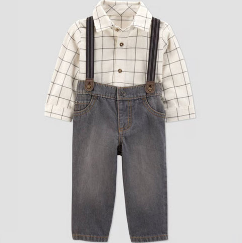 Carter's Just One You Baby Boy's Ivory 2pc Plaid Suspender Top & Bottom Set | Carter's Just One You In Lebanon