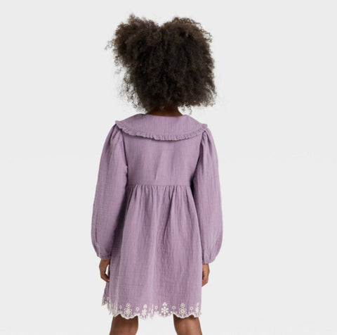 Cat & Jack Girl's Plum Purple Long Sleeve Embroidered Woven Dress | Cat & Jack In Lebanon