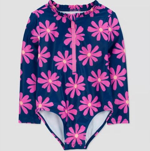 Carter's Just One You Baby Girl's Pink/Navy Long Sleeve Floral Printed One Piece Rash Guard | Carter's Just One You In Lebanon