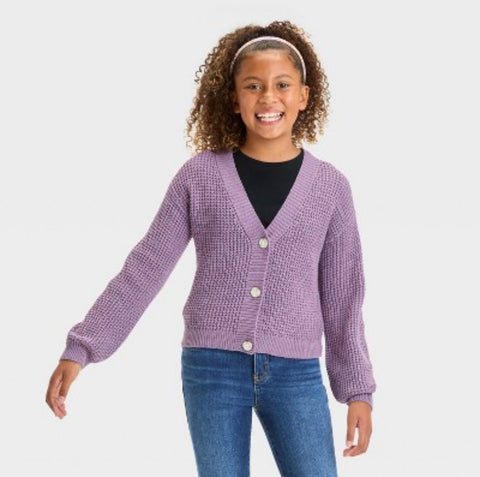 Cat & Jack Girl's Lavender Mauve Short Waffle Button-Front Sweater | Cat & Jack In Lebanon