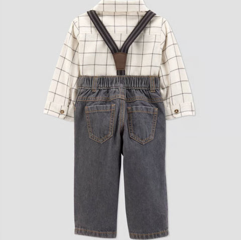 Carter's Just One You Baby Boy's Ivory 2pc Plaid Suspender Top & Bottom Set | Carter's Just One You In Lebanon