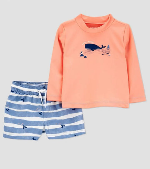 Carter's Baby Boy's Blue/Orange Long Sleeve Whale Printed Rash Guard Set | Carter's In Lebanon