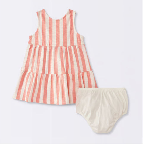 Cloud Island Baby Girl's Peach/White 2 pc Striped Dress And Diaper | Cloud Island In Lebanon