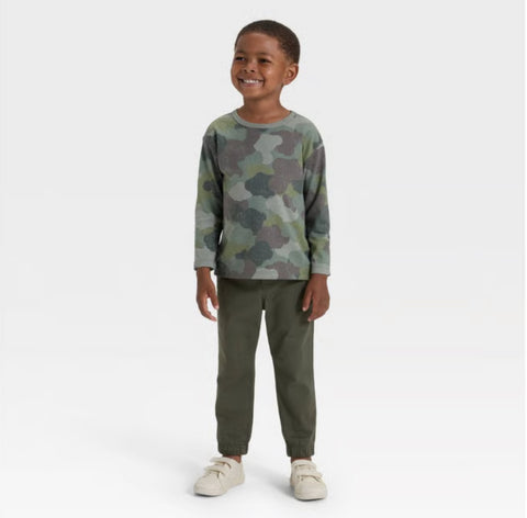 Cat & Jack Boy's Olive Green Camo Long Sleeve Relaxed Blouse | Cat & Jack In Lebanon