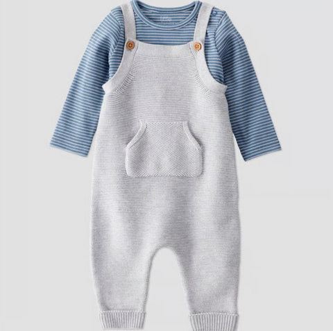 Little Planet By Carter's Organic Baby Boy's Blue/Light Grey 2pc Sweater Overalls Set | Little Planet By Carter's Organic In Lebanon