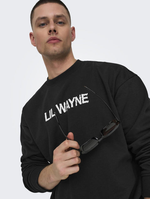Only & Sons Men's Black Onslilwayne Life Crew Neck Sweatshirt | Only & Sons In Lebanon