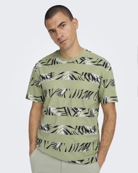 Only & Sons Men's Sage Green Siason Stripe T-Shirt | Only & Sons In Lebanon