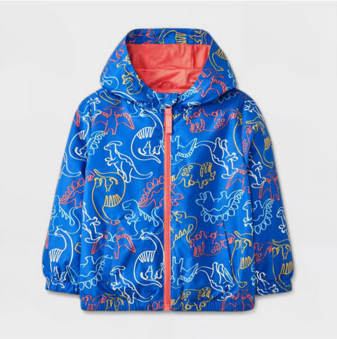 Cat & Jack Baby Boy's Blue Dinosaur Printed Full Zip Windbreaker Jacket | Cat & Jack In Lebanon