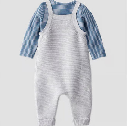 Little Planet By Carter's Organic Baby Boy's Blue/Light Grey 2pc Sweater Overalls Set | Little Planet By Carter's Organic In Lebanon