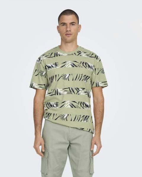 Only & Sons Men's Sage Green Siason Stripe T-Shirt | Only & Sons In Lebanon