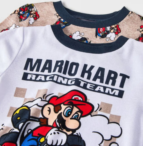 Mario Kart Boy's Beige/White 4pc Cotton Snug Fit  Racing Team Pajama Set | Mario Kart In Lebanon