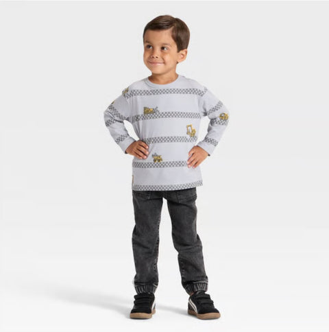 Cat & Jack Boy's Light Grey Long Sleeve Relaxed T-Shirt Blouse | Cat & Jack In Lebanon