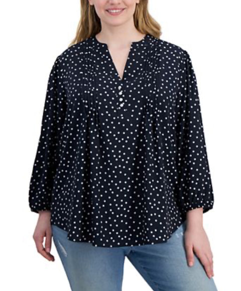 Tommy Hilfiger Women's Navy Dot Print Pintuck 3/4-sleeve Blouse | Tommy Hilfiger In Lebanon