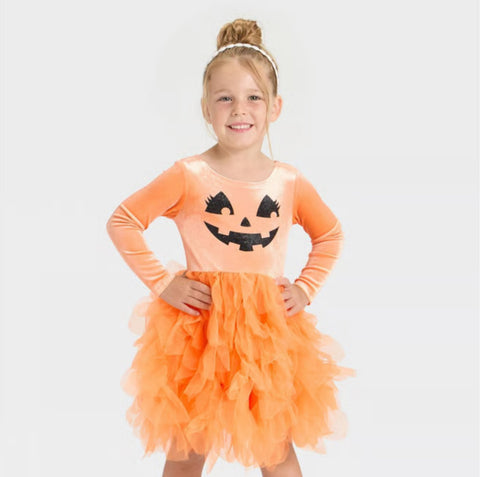 Mad Engine Girl's Orange Halloween Pumpkin Jack-o'-lantern Tulle Dress | Mad Engine In Lebanon