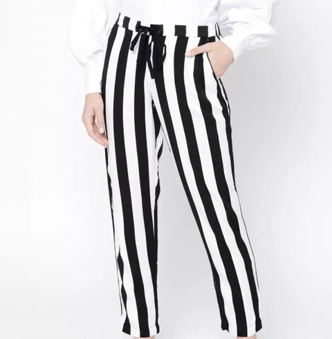 Mango Women's Black & White Striped Pants | Mango In Lebanon