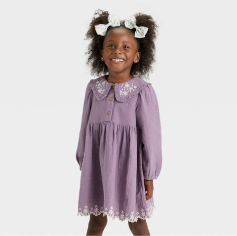 Cat & Jack Girl's Plum Purple Long Sleeve Embroidered Woven Dress | Cat & Jack In Lebanon