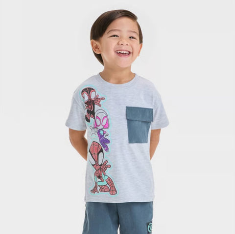 Disney Baby Boy's Grey Marvel Spidey & Friends Pocket T-Shirt & Brushed Active Shorts Set | Disney In Lebanon