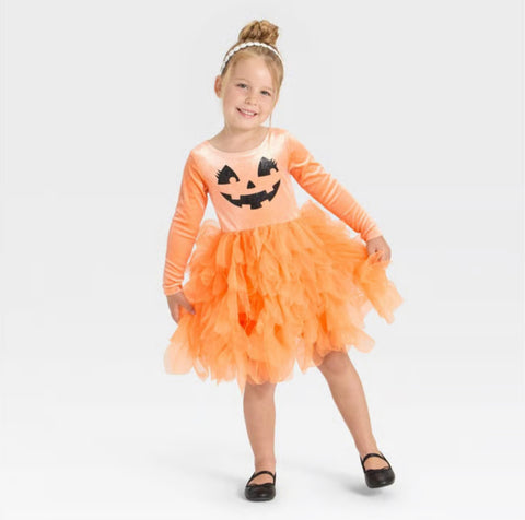 Mad Engine Girl's Orange Halloween Pumpkin Jack-o'-lantern Tulle Dress | Mad Engine In Lebanon