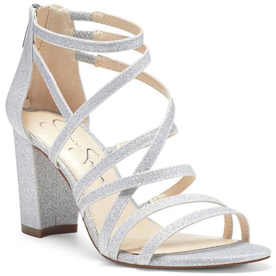 Jessica Simpson Women's Silver Stassey Strappy Block Heel Dress Sandals
