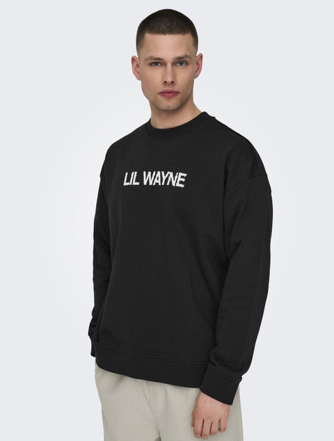 Only & Sons Men's Black Onslilwayne Life Crew Neck Sweatshirt | Only & Sons In Lebanon