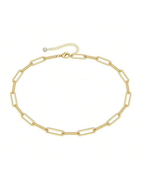 On 34th Women's Gold Plated Paperclip Chain Collar Necklace 16"+ 3" | On 34th In Lebanon