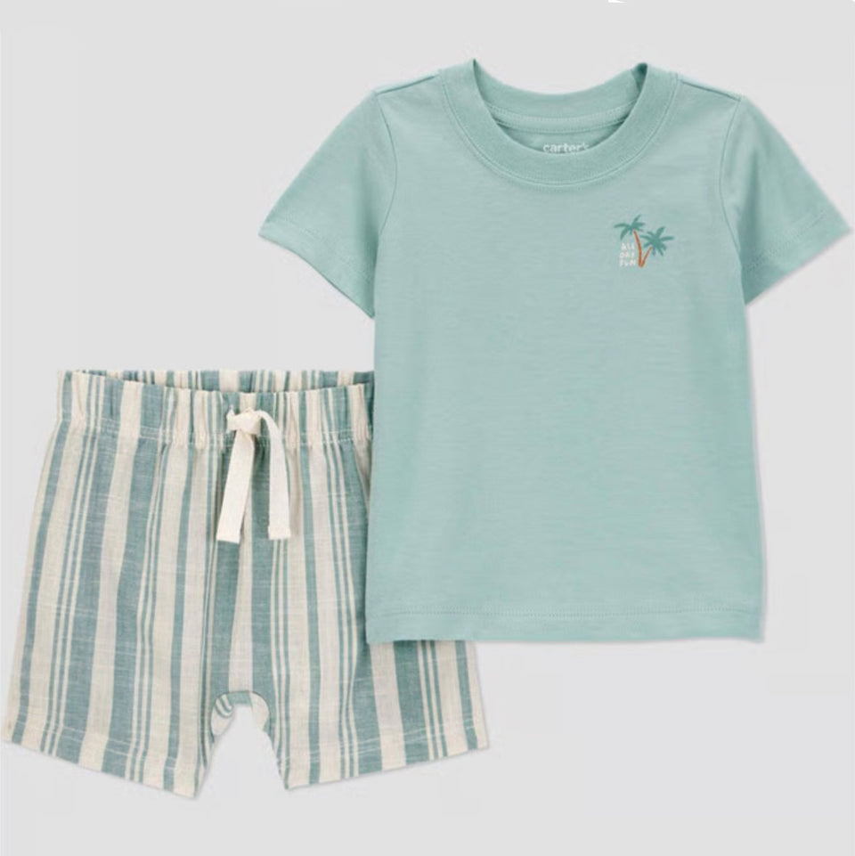 Carter's Just One You Baby Boy's Green 2pc Striped Surfs Up Top & Shorts Set | Carter's Just One You In Lebanon