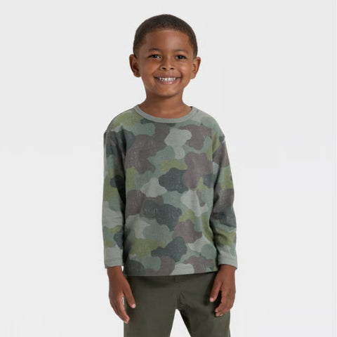 Cat & Jack Boy's Olive Green Camo Long Sleeve Relaxed Blouse | Cat & Jack In Lebanon