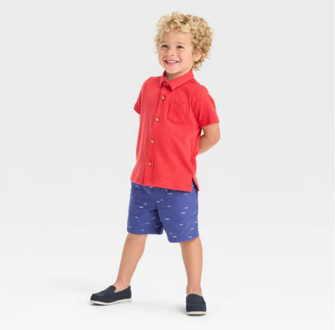 OshKosh B'gosh Boy's Navy Blue/Red Button Down Top and Woven Shorts Set | OshKosh B'gosh In Lebanon