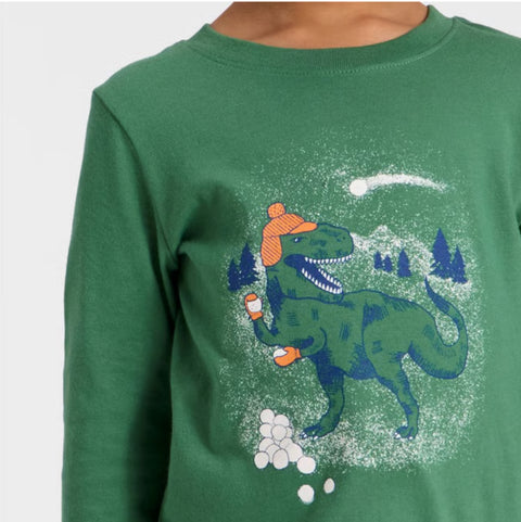 Cat & Jack Boy's Green Long Sleeve Dino Snowball Graphic Blouse | Cat & Jack In Lebanon