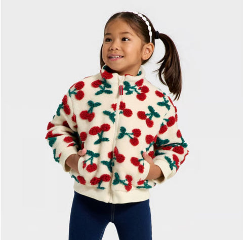 Cat & Jack Girl's Beige Cozy Cherry Jacquard Fleece Jacket | Cat & Jack In Lebanon