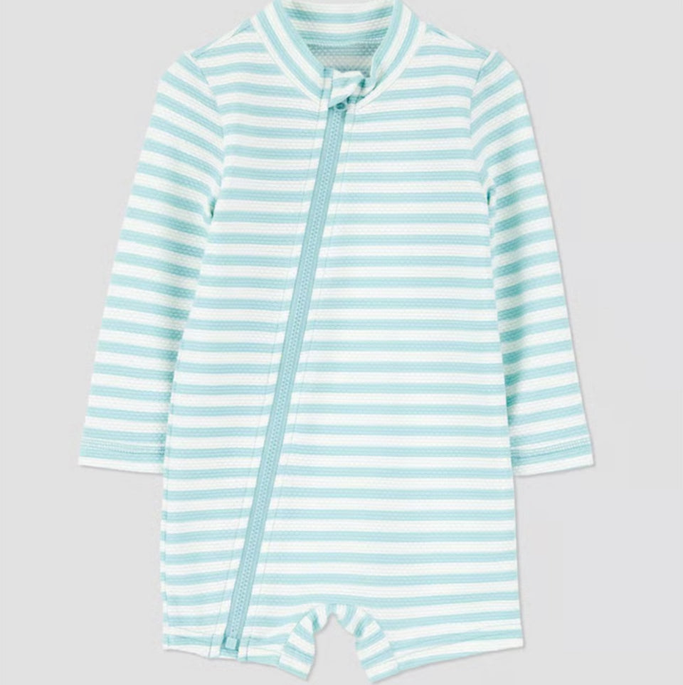 Carter's Just One You Baby Boy's White/Blue Long Sleeve One Piece Striped Swimsuit | Carter's Just One You In Lebanon