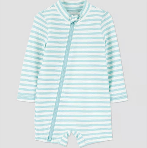 Carter's Just One You Baby Boy's White/Blue Long Sleeve One Piece Striped Swimsuit | Carter's Just One You In Lebanon