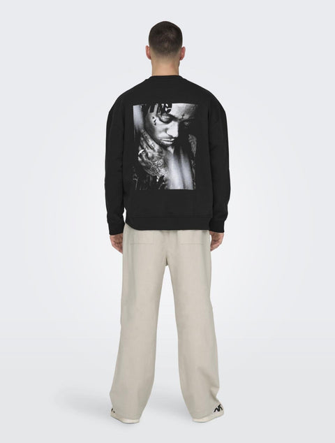 Only & Sons Men's Black Onslilwayne Life Crew Neck Sweatshirt | Only & Sons In Lebanon