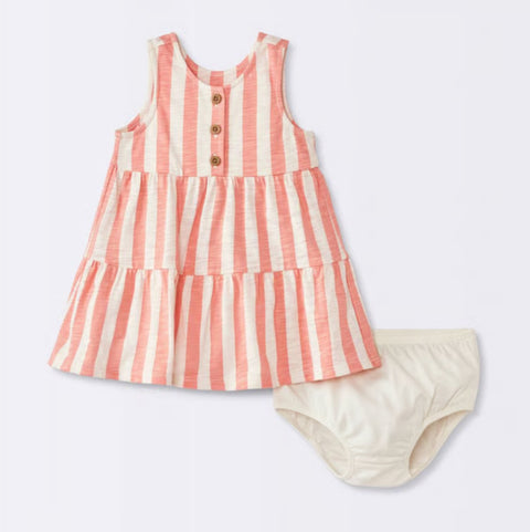 Cloud Island Baby Girl's Peach/White 2 pc Striped Dress And Diaper | Cloud Island In Lebanon
