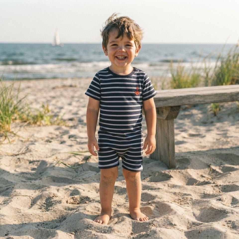 Sinsay Boy's Navy & White Striped Chest Print Romper