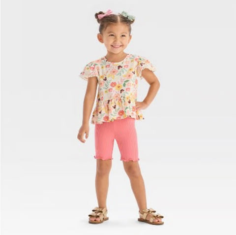 Disney Girl's Pink 2-Piece Minnie Mouse Peplum Top & Biker Shorts | Disney In Lebanon