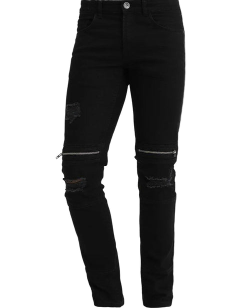 Redefined Rebel Men's Black Stockholm Zip Destroy Slim Fit Jeans | Redefined Rebel In Lebanon