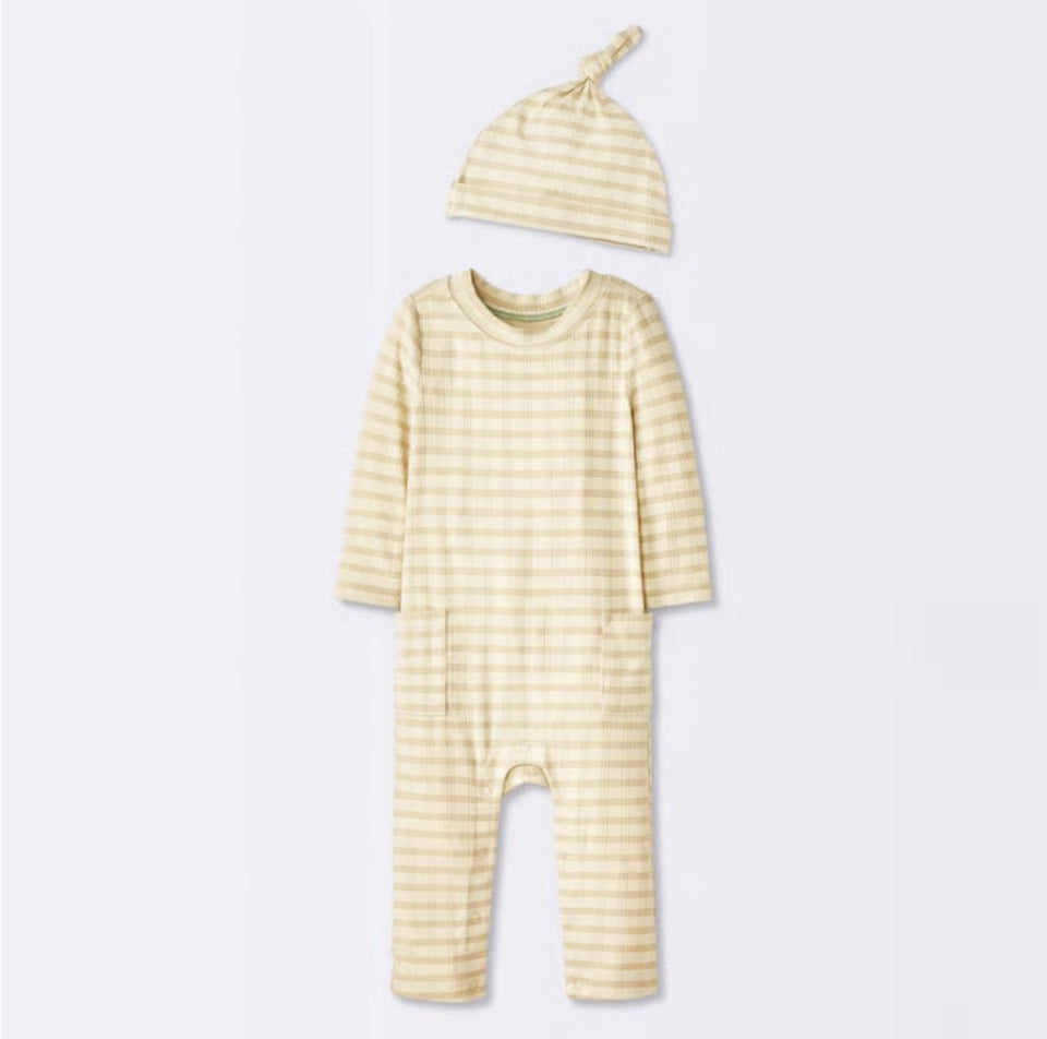 Cloud Island Baby's Beige Jacquard Checkered Romper & Hat | Cloud Island In Lebanon